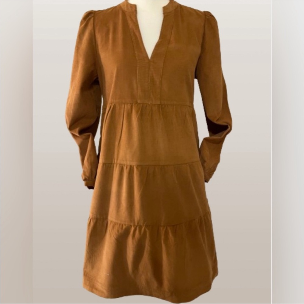 Lucky Brand Corduroy Tiered Mini Dress with Long Sleeves